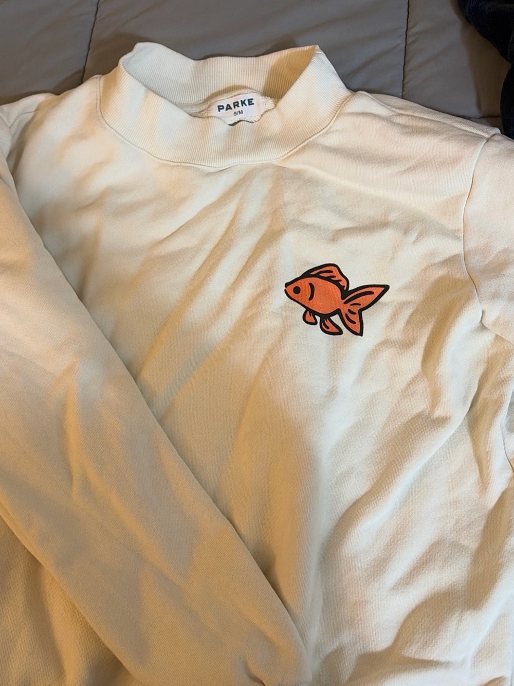 Parke Cream Long-Sleeve Top with tropical Graphics
